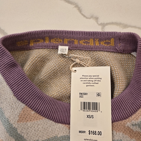 NWT Splendid Ziggy Star Oversized Crewneck Sweater White Blue Yellow Size Small - Picture 8 of 13